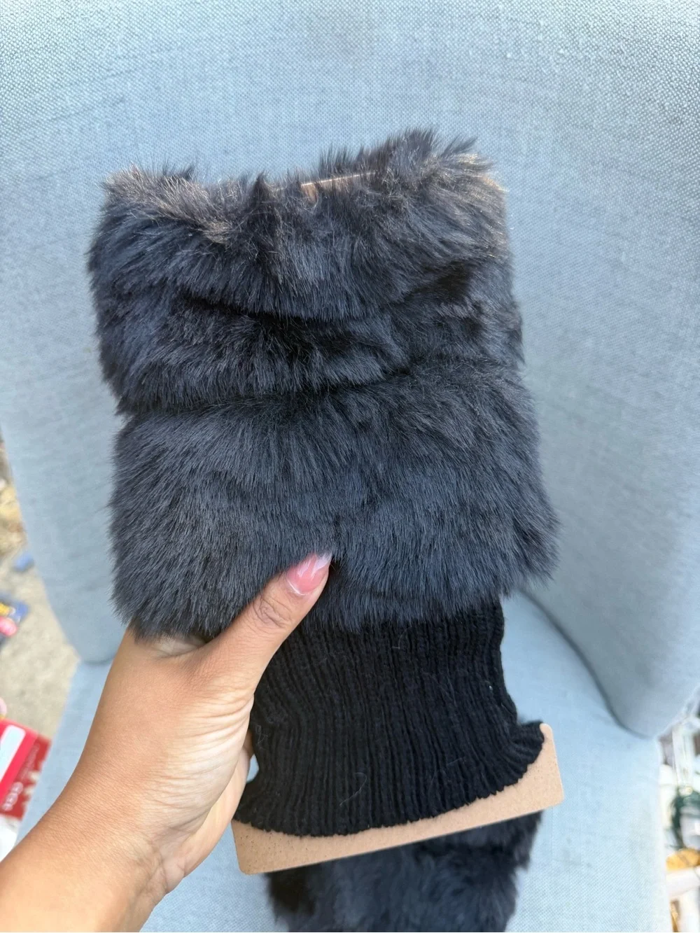 Black Faux Fur Knit boot cuffs